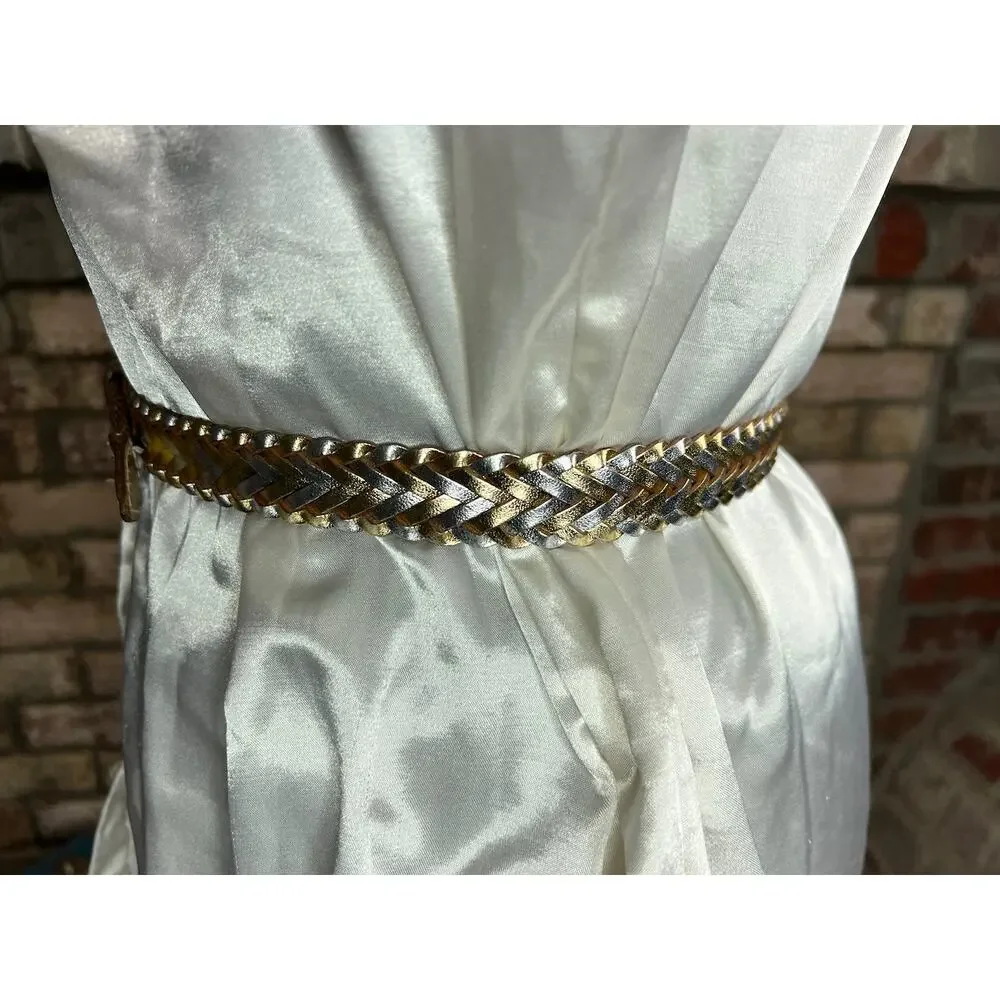 Split leather belt gold silver metallic